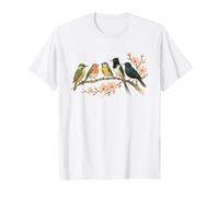 Uccelli colorati sul ramo fiore di ciliegio Giappone stile Bird Watcher Maglietta