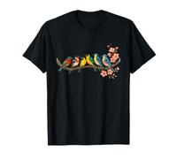Uccelli colorati sul ramo fiore di ciliegio Giappone stile Bird Watcher Maglietta