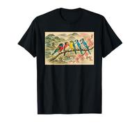 Uccelli colorati sul ramo fiore di ciliegio Giappone stile Bird Watcher Maglietta