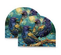 Uccelli dei cartoni animati Pittura a olio colorata acrilico quadrato portatovaglioli per picnic Bar Rustico autoportante portasciugamani di carta Spray Home Decor