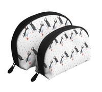 Uccelli delle pulcinelle di mare, Borsa per trucco a conchiglia Portamonete da donna Borsa da toilette piccola Borsa per cosmetici 2 pezzi
