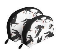 Uccelli delle pulcinelle di mare, Borsa per trucco a conchiglia Portamonete da donna Borsa da toilette piccola Borsa per cosmetici 2 pezzi