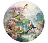Uccelli e fiori Puzzle 1000 pezzi Waterfall Paesaggio Rotondo Puzzle Giocattoli Regalo Interessanti Decorazione Domestica per Giochi Di Attività Familiari 1000pcs (67,5x67,5cm)