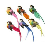 Uccelli finti 6 pezzi, lunghezza 13 cm, per composizioni floreali | Texture naturale di piume, colori vivaci, per un facile fissaggio superficiale, accento per feste in giardino, set di 6