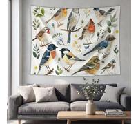 Uccelli Selvatici Acquerello Arazzo Rami Naturali Vintage Arazzo da Parete | Multicolore per Camera da Letto Dormitorio Estetico Festa 100x75 cm