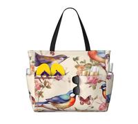 Uccelli sui rami e farfalle Borse da spiaggia per donne Borsa da spiaggia grande impermeabile e antisabbia Borsa da piscina Borse da viaggio leggere con cerniera per palestra e vacanze