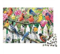 Uccelli sulla Recinzione Bianca Puzzle 1000 pezzi Raduno Uccelli di Cortile Cartone Resistente per Amanti del Silenzio Rilassamento a Casa 38x26cm/1000pcs