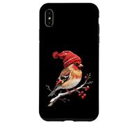 Uccellino invernale con cappello rosso su ramo innevato Custodia per iPhone XS Max