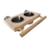Uccello Alimentazione Coppe per Gabbia Con IN Legno Trespolo Acciaio Inox Acqua