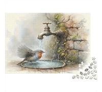 Uccello alla fontana Puzzle 1000 Pezzi Carta per Adulti Scena Giardino Rustico Gioco di Puzzle 1000 Pezzi Rilassante Famiglia Decor Regalo 52x38cm/1000pcs