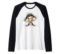 Uccello birichino Curioso Che sbircia Carino Animale Arte Maglia con Maniche Raglan
