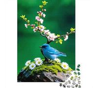 Uccello blu e fiori primaverili 1000 Pezzi Fiori di Pesco e Margherite Cartone Resistente Puzzle Per Uomo E Donna, Difficile Sfida Educativa, Idea Regalo Famiglia 52x38cm/1000pcs
