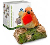 Uccello decorativo con canto degli uccelli e rilevatore di movimento, uccello cinguettio su AST con canto degli uccelli, 13 cm (marrone-rosso)