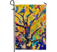 uccello giardino bandiera astratto albero della vita natura animale bohemien arte moderna colorato lino piccolo mini vacanza doppio lato grande festa cortile casa prato casa parete interna giardino