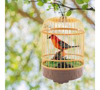 Uccello giocattolo che canta e cinguisce in una gabbia, suono attivato