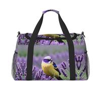 Uccello in viola lavanda fiori stampa floreale Weekender Pernottamento Carry On Bag Duffel Bag per viaggio donne uomini palestra bagaglio bagaglio a mano, Nero , Taglia unica