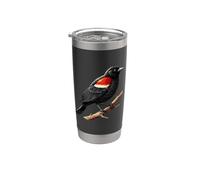 Uccello nero dalle ali rosse, birdwatching, merlo alato rosso Bicchiere termico in acciaio inox doppia parete