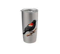 Uccello nero dalle ali rosse, birdwatching, merlo alato rosso Bicchiere termico in acciaio inox doppia parete