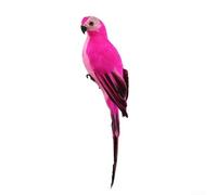 Uccello pappagallo artificiale a base di schiuma con copertura in piuma realistica e piedini in filo metallico per artigianato, giardino ed eventi (rosso prugna)