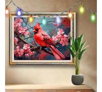 Uccello rosso,Ciliegio in fiore Pittura Diamante per Adulti,5D Kit Diamond Painting Ricamo a Punto Croce Arte per Bambina,Immagine A Trapano DIY Con Diamante per Decorazione Casa 70x50cm 511N-5714