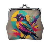 Uccello variopinto stampato microfibra PU Leather Wallet Kiss Lock Mini Pouch per rossetto Key Change Organization
