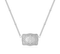 Ucilon Collana con fibbia per cintura in argento con iniziale placcata oro 14 K, lettera maiuscola A-Z in rilievo collana con ciondolo a forma di etichetta occidentale gioielli da donna, Mini, Ottone