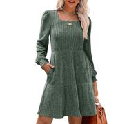 UCK-KIT Abiti Autunnali A Maniche Lunghe A Collo Lungo da Donna 2025 Abito da Maglione per Babydoll Casual Abito A Manicotto A Manicotto con Tasche,Verde,M