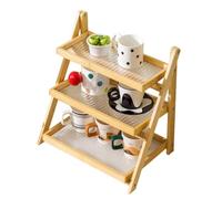 UCK-KIT Organizzatore della Stazione di caffè, Controsoffitto per Tazza in Legno A 3 Livelli, Ripiano da Banco della Cucina, Porta caffè, Display A Tazza per Ripiani in Cucina, Bar di caffè,Beige*b
