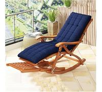 UCKYSU Sedia Dondolo Pieghevole Legno Sdraio Reclinabile Regolabile con Braccioli E Cuscino Massaggiante Piedi, Esterni For Patio, Prato Giardino(Blue)