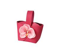 Uclac Creative Portable PU Leather Wedding Hand Held Candy Box con decorazione floreale festa di nozze piccola borsa regalo, Rosso rosato, A