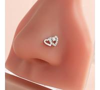 Uclac - Piercing da naso alla moda a forma di L, con doppio cuore, per donne, piercing per il corpo, versatile