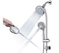 UCLIMAA Soffione doccia a pioggia con doccetta portatile, con barra scorrevole regolabile in altezza senza trapano da 66 cm, doppio soffione ad alta pressione, deviatore a 3 vie per un facile