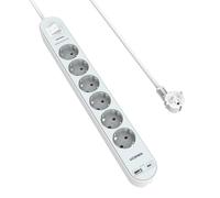 UCOMEN Ciabatta elettrica a 6 prese, con interruttore, protezione da sovratensione e PD 20 W, USB C, montaggio a parete, cavo di prolunga da 1,5 m, certificazione TÜV, GS 16 A/3680 W, 1 confezione