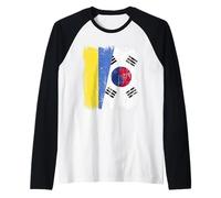 Ucraina Corea del Sud Half Flag Ucraina Sud Corea Jersey Maglia con Maniche Raglan