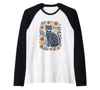 Ucraina Gatto Floreale Vintage Bandiera Ucraina Stile Vyshyvanka Maglia con Maniche Raglan
