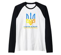 Ucraina Tryzub Tridente Bold Bandiera Moderna Grafica Stile Maglia con Maniche Raglan