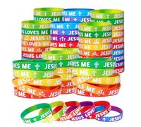 Ucuse 60 braccialetti religiosi in silicone con scritta "Jesus Loves Me", 10 stili arcobaleno, per feste, bomboniere, regali con croce cristiana, idea regalo per bibbia, domenica, scuola, chiesa