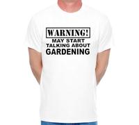 UCZTIKKZ Warning May Talk About Gardening Gardener Funny Mens T-Shirt White S