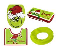 UDaca Set Di Copriwater e Tappetini con Decorazioni Natalizie Grinch, 4 Pezzi Divertenti Set Di Decorazioni Natalizie per Bagno Grinch, Set Di Copriwater e Tappetini Morbidi e Antiscivolo