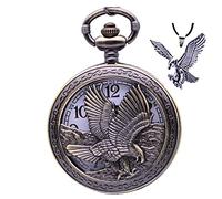 Udaney Eagle Gift - Orologio da tasca con catena, stile vintage, al quarzo, stile americano 2023, bronzo, Aquila