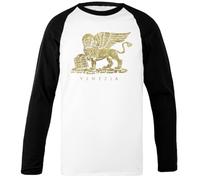 Udaytee Leone di San Marco di Venezia - Oro Vintage T-Shirt da Baseball Unisex Bianca con Maniche Nere
