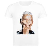 Udaytee Nelson Mandela T-Shirt da Uomo in Cotone Bianco Base Basic Cotton White Men's T-Shirt