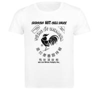 Udaytee Sriracha Spicy Rooster Hot Chili Sauce T-Shirt da Uomo in Cotone Bianco Base Basic Cotton White Men's T-Shirt