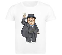 Udaytee Winston Churchill T-Shirt da Uomo in Cotone Bianco Base Basic Cotton White Men's T-Shirt