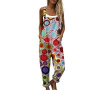 Udbeksid Salopette Donna Estiva in Lino - Tuta Intera Elegante con Stampa Boho Chic - Tute Pantaloni con Tasche Senza Maniche - Jumpsuit Gamba Larga Baggy per Mare Vacanze e Tempo Libero (L,A25)