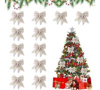 Udbrud 12 Pezzi Fiocchi di Natale, Fiocchi Natalizi Glitterati Decorativi per Albero, Regalo Fiocchi Archi Decorazione di Natalizi, Ornamenti Addobbi per Natale Capodanno Matrimonio Festa (Champagne)