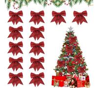 Udbrud 12 Pezzi Fiocchi di Natale, Fiocchi Natalizi Glitterati Decorativi per Albero, Regalo Fiocchi Archi Decorazione di Natalizi, Ornamenti Addobbi per Natale Capodanno Matrimonio Festa (Rosso)