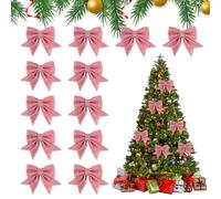 Udbrud 12 Pezzi Fiocchi di Natale Glitterati Decorativi per Albero, Regalo Archi Decorazione Natalizi, Ornamenti Addobbi per Natale Capodanno Matrimonio Festa (Rosa)