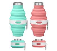 Udbrud 2 Pezzi Borraccia Pieghevole, 475ml Bottiglia Richiudibile in Silicone, Bottiglie Portatili Pieghevoli Senza BPA con Moschettone per Campeggio Ciclismo Viaggi Sport (Blu, Rosa)