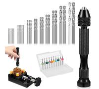 Udbrud 37 Pezzi Mini Trapano a Mano per Artigianato, Twist Drill Punte Trapano Elicoidali Precision 0.5-3.0mm Morsa da Banco Trapano PCB da 0,1-1 mm per Foratura Modellismo Fai-da-te